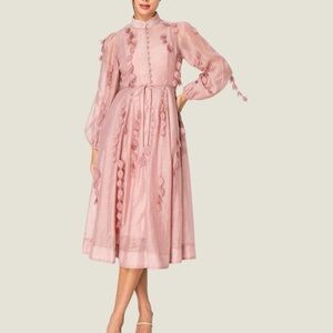 Pink Long Sleeve Tie Front Sundress